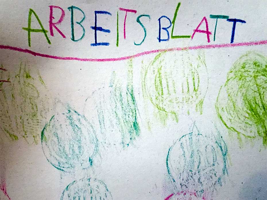 Arbeitsblatt, gefertigt von einem Schulkind
